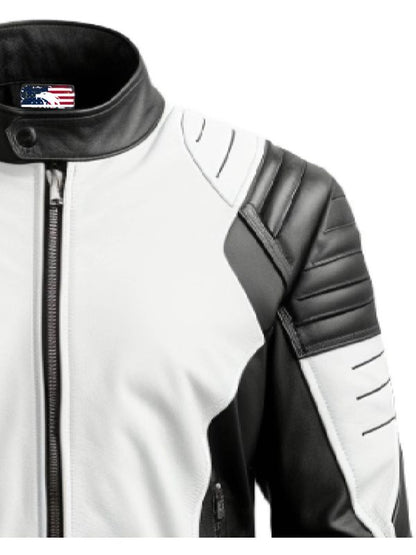 Mens Leather Jacket - Faux Leather Black and White
