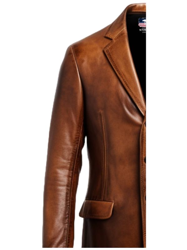 Men 3 Button Vintage Brown Leather Blazer