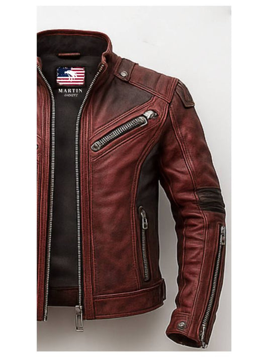 Yusef Men's Red Leather Motorcycle Jacket