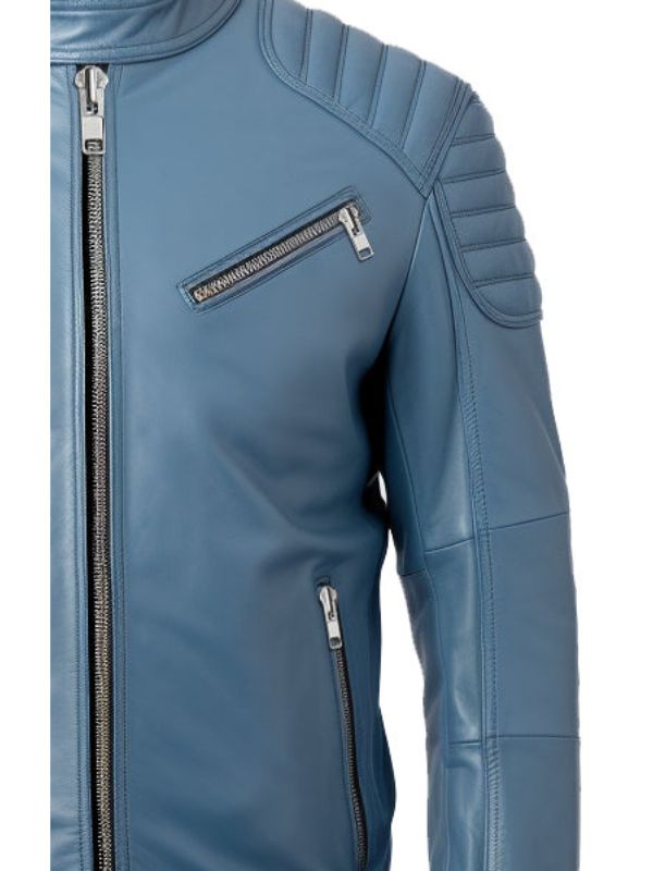 Men Oliver Blue Faux Leather Jacket