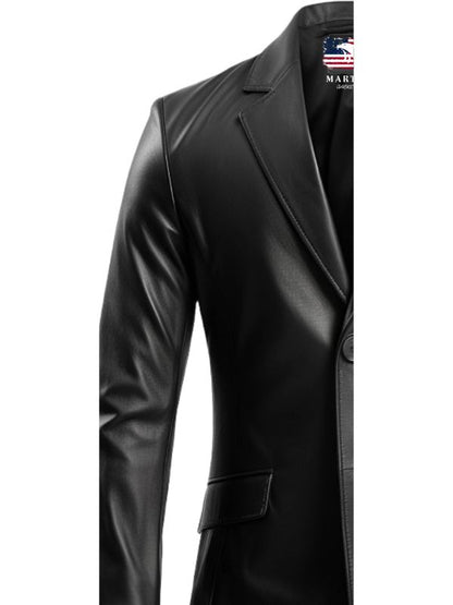 Men Black leather Two Button Blazer - Leather Blazer for Men