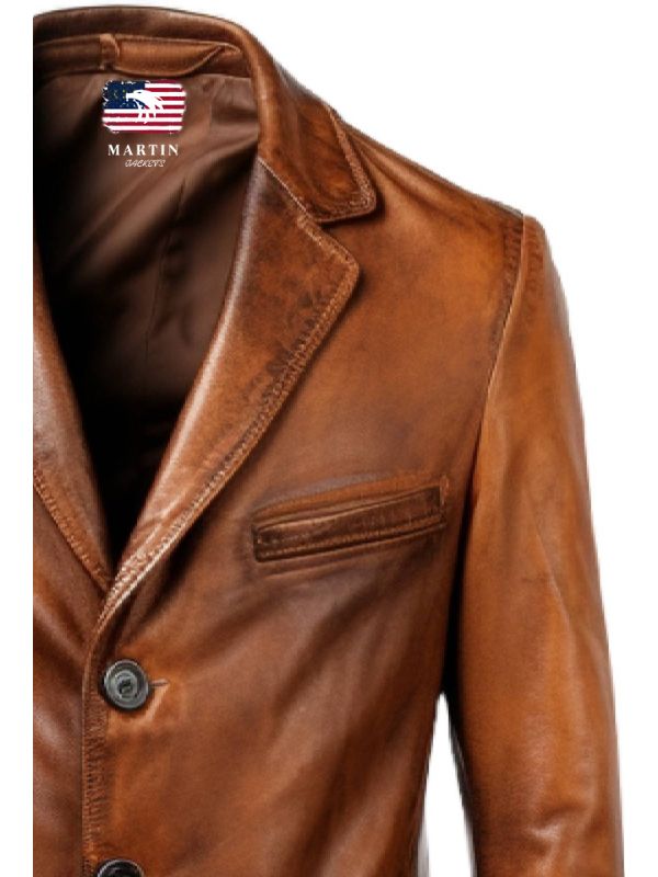 Men Brown Vintage Leather Blazer - Brown Leather Blazer
