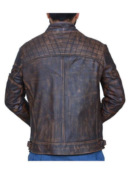 Diamond Classic Leather Jacket - Distressed Rub off Brown