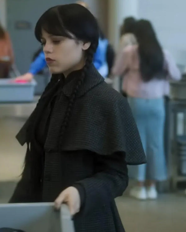 Wednesday S02 Jenna Ortega Black Plaid Coat