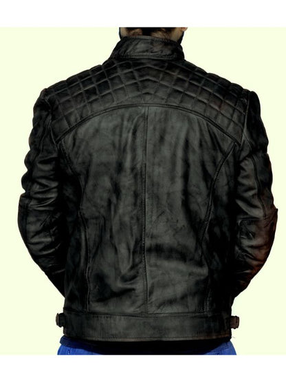 Diamond Classic Bomber Leather Jacket - Black
