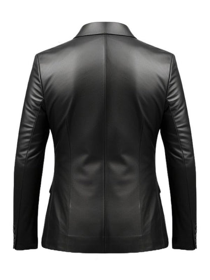 Men Black leather Two Button Blazer - Leather Blazer for Men