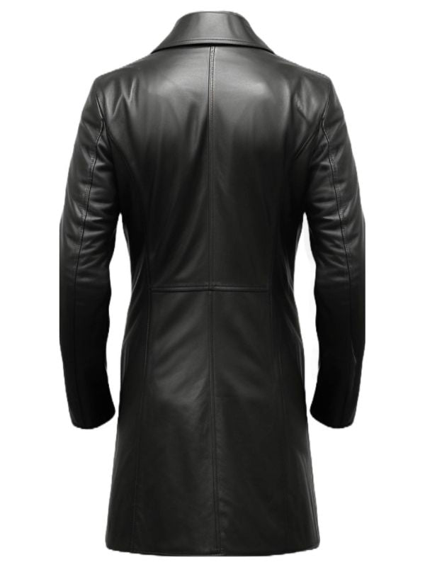 Men Black Long Leather Coat
