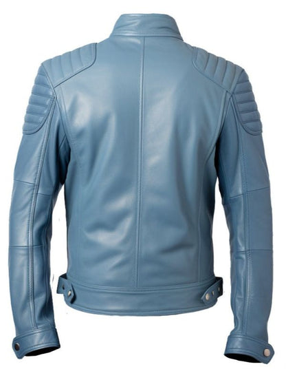 Men Oliver Blue Faux Leather Jacket