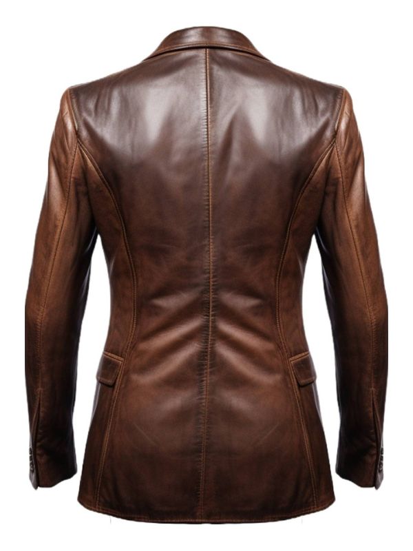 Men Stylish Distressed Brown Leather Blazer - Men Leather Blazer