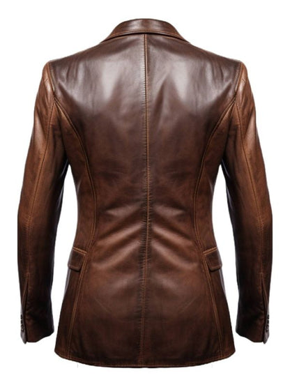 Men Stylish Distressed Brown Leather Blazer - Men Leather Blazer