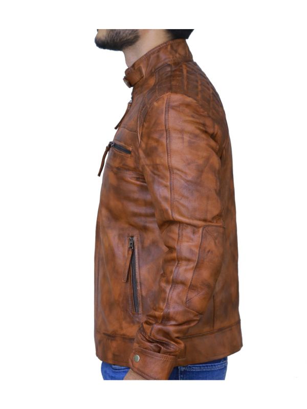 Diamond Classic Leather Jacket - Tan Brown