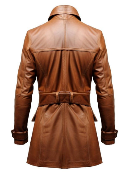 Vintage Brown Women Leather Long Coat