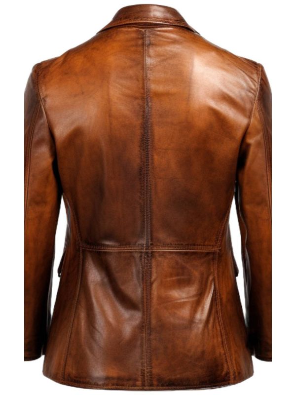 Men Brown Vintage Leather Blazer - Brown Leather Blazer
