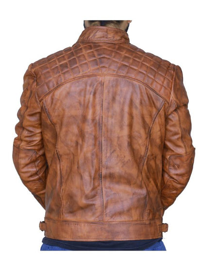 Diamond Classic Leather Jacket - Tan Brown