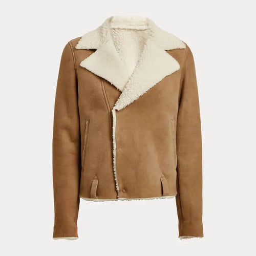 Women’s Beige Cropped Shearling Leather Jacket
