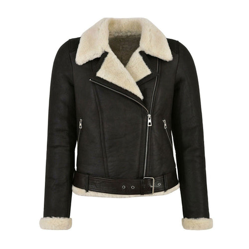 Women’s Genuine Leather Faux Fur Shearling Biker Jacket