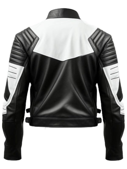 Mens Leather Jacket - Faux Leather Black and White