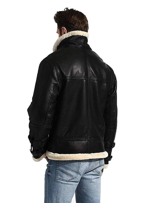 B3 Bomber Hooded Leather Jacket - Black