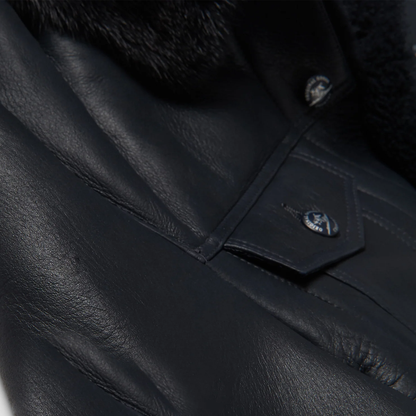 New Men Black Sheepskin Real Shearling Leather B3 Bomber Flying Trucker Jacket