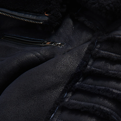 New Men’s Black RAF Flying Shearling Sheepskin Moto Leather Jacket