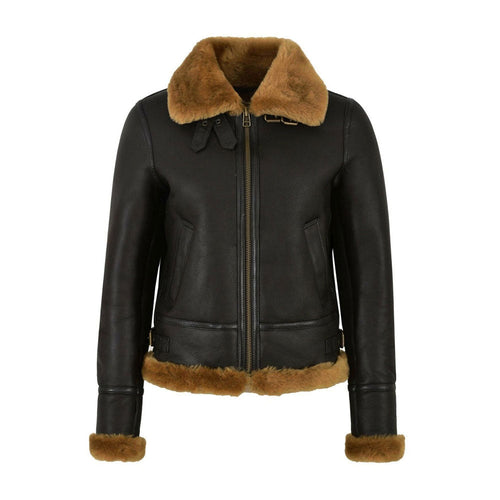 Women’s RAF B3 Flying Bomber Aviator Style Shearling Leather Jacket