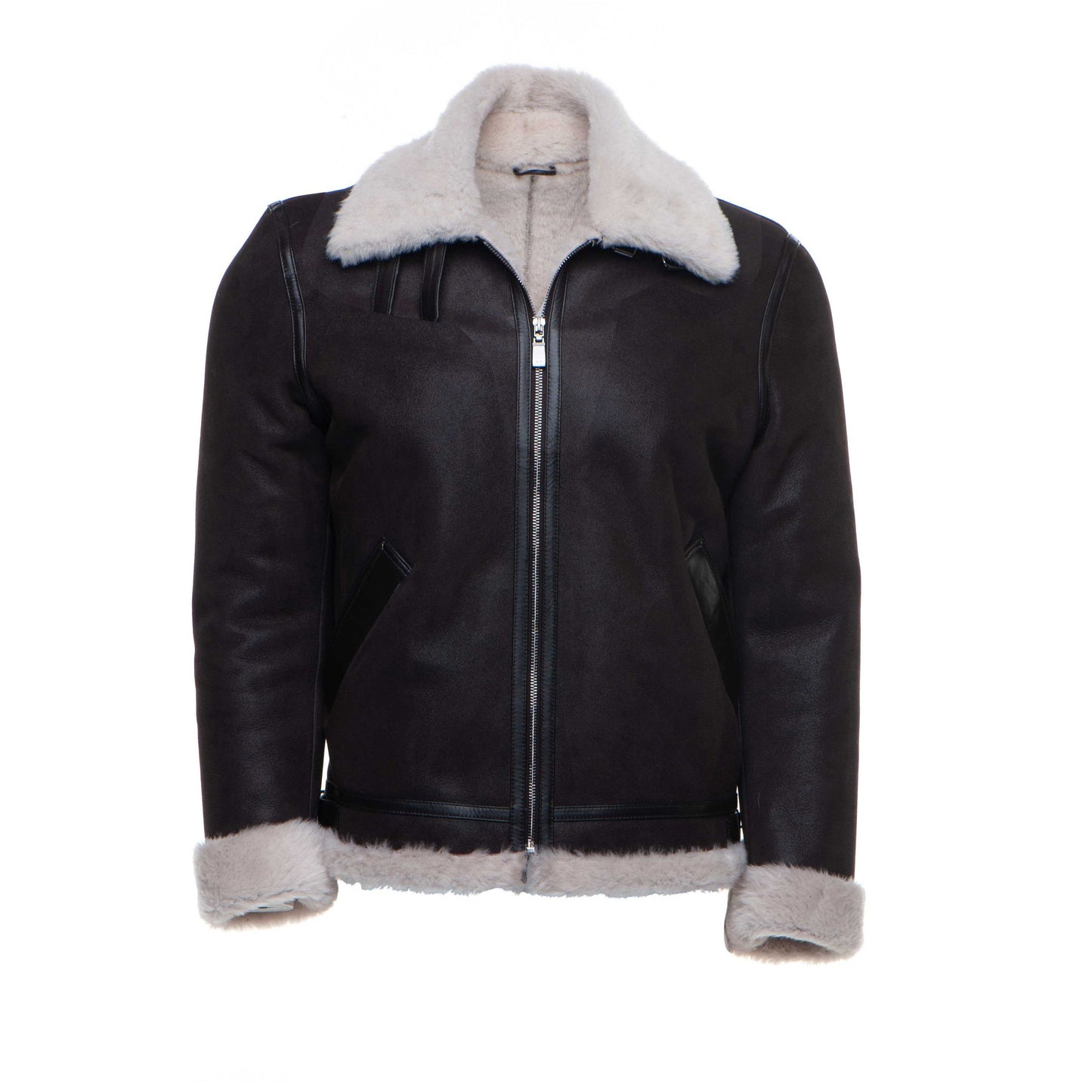 Hamptons Classic Brown Bomber Aviator Shearling Jacket with Collar Belt