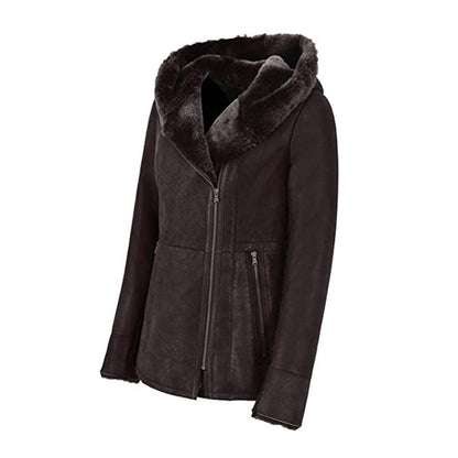 Women’s Hooded Fur Shearling Long Jacket