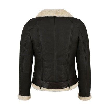 Women’s Genuine Leather Faux Fur Shearling Biker Jacket