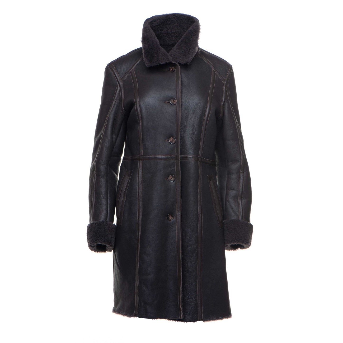 Women’s Shaunnas Buttoned 3/4 Length Shearling Coat