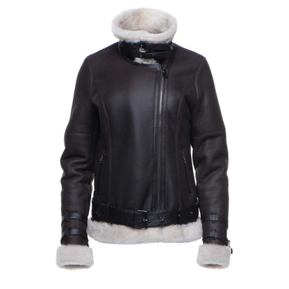 Jaynes Sheepskin Brown Biker Shearling Jacket