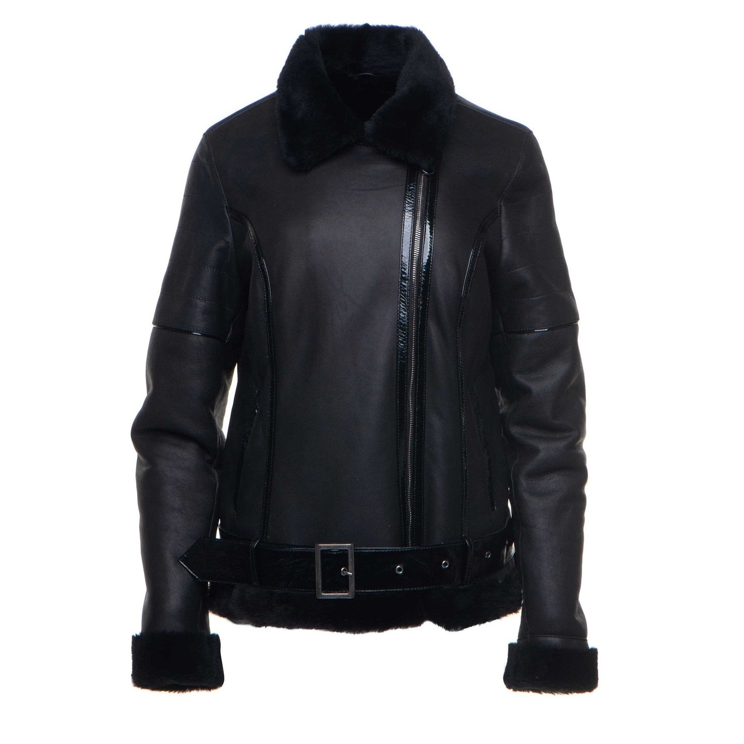 Tashas Black Sheepskin Shearling B-3 Bomber Style Jacket