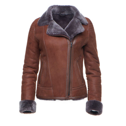 Reynas Tan Sheepskin Shearling B-3 Bomber Style Jacket