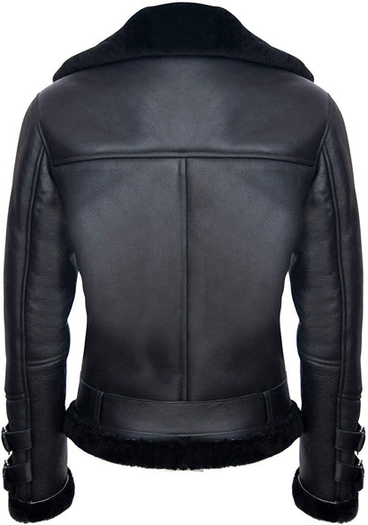 Men’s Retro RAF B3 Pilot Real Sheepskin Shearling Biker Leather Jacket
