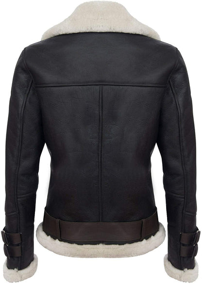 Men’s Retro RAF B3 Pilot Real Sheepskin Shearling Biker Leather Jacket