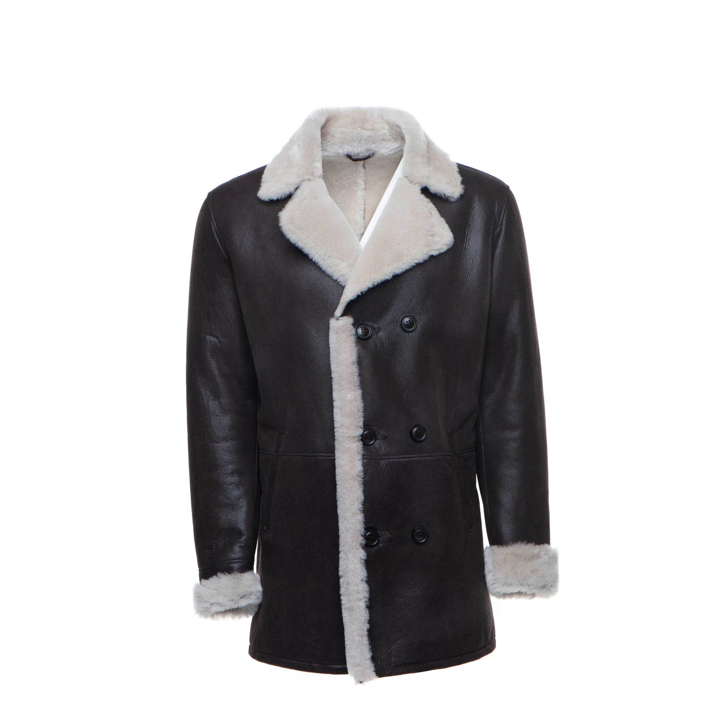 Jozefs 3/4 Length Brown Shearling Buttoned Coat