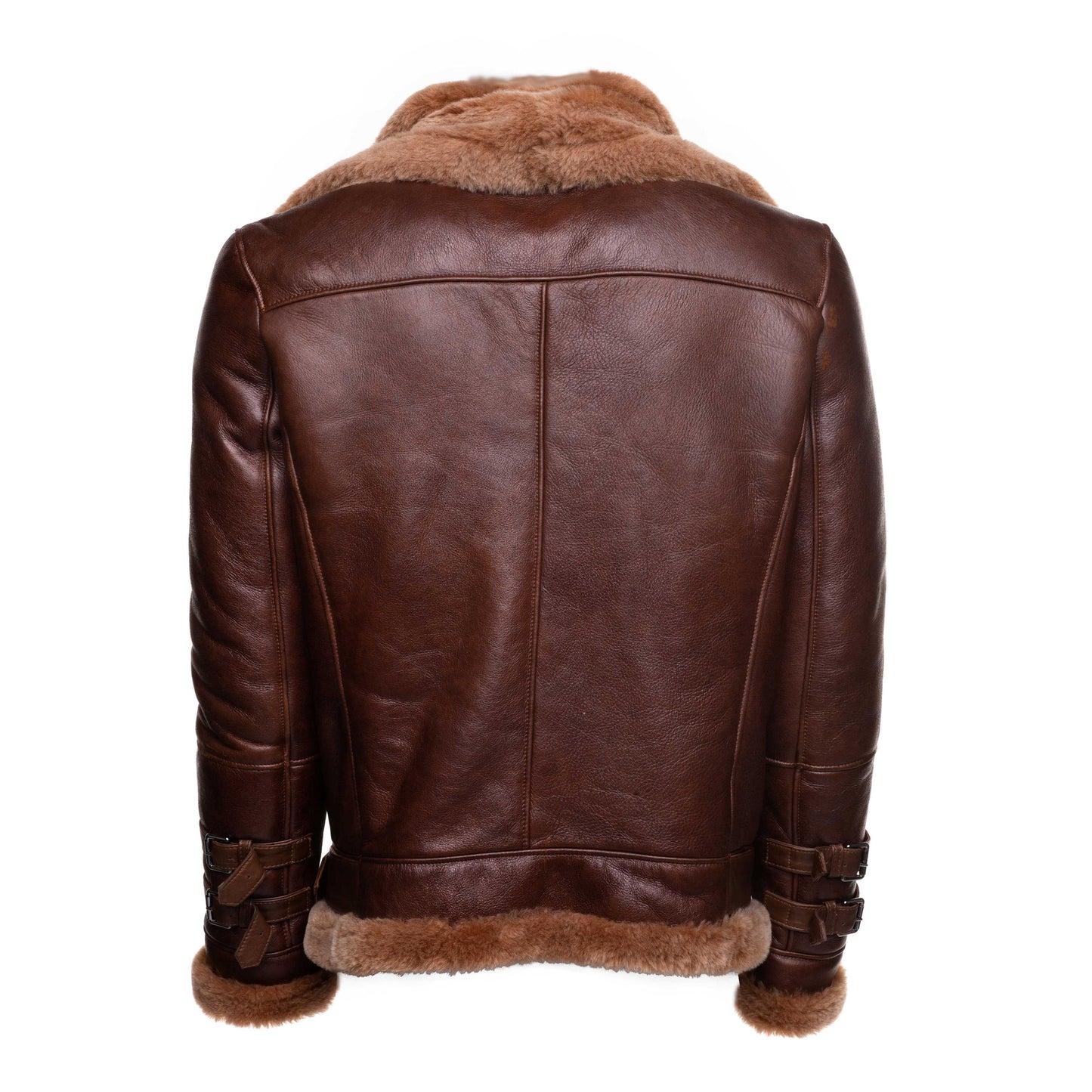 Phans Brown Aviator Bomber Shearling Jacket with Waist Belt