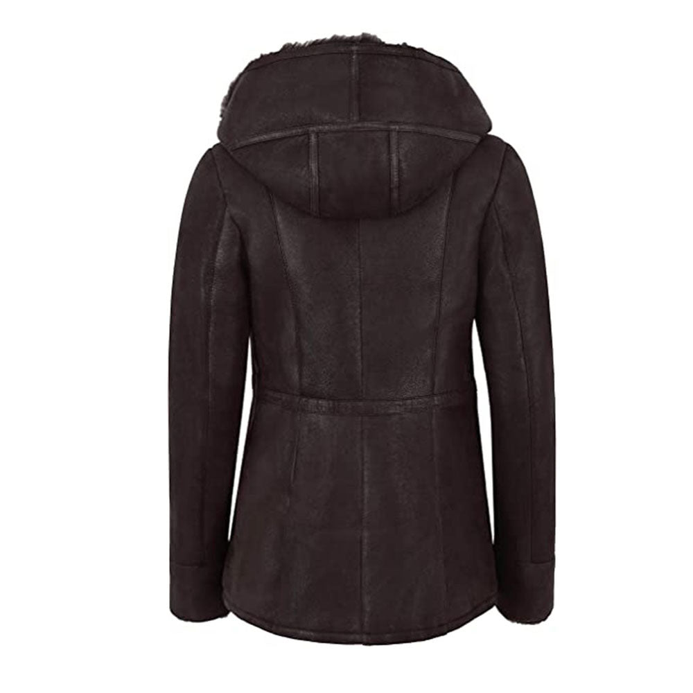 Women’s Hooded Fur Shearling Long Jacket
