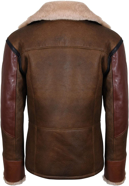 Men’s Brown Crossover B3 Sheepskin Aviator Flying Leather Biker Jacket