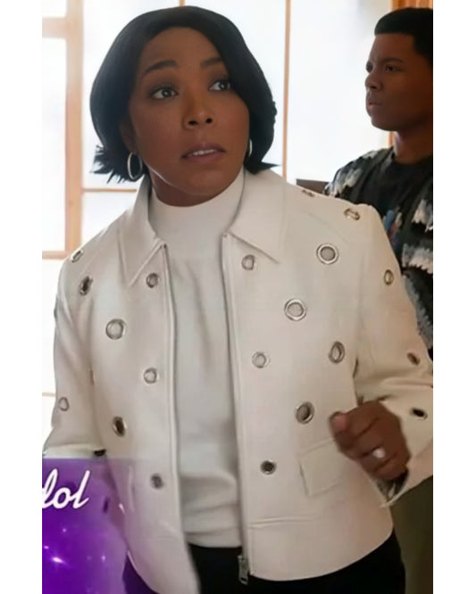 9-1-1 Athena Grant White Grommet Leather Jacket