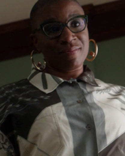 9-1-1 S08 Aisha Hinds Leaves Print Bowling Shirt