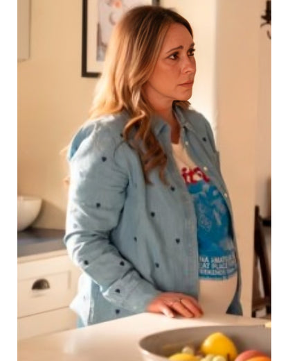 9-1-1 S08 Jennifer Love Hewitt Hearts Printed Denim Shirt