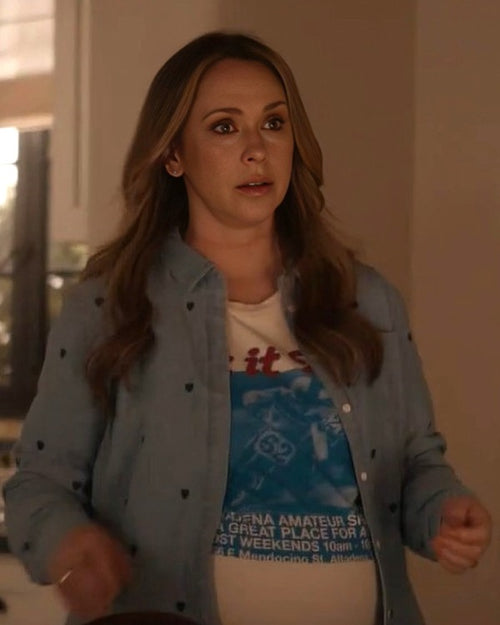 9-1-1 S08 Jennifer Love Hewitt Hearts Printed Denim Shirt