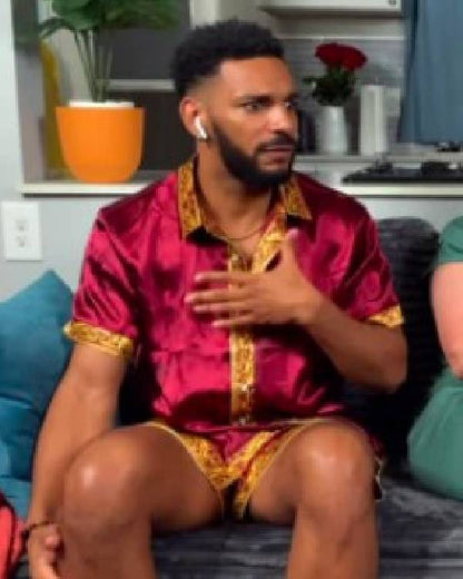 90 Day Fiance Pillow Talk Burgundy & Gold Trim Pajamas