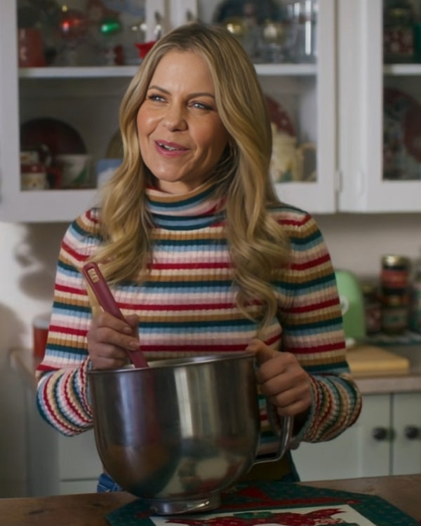 A Christmas Less Traveled Candace Cameron Bure Stripe Sweater