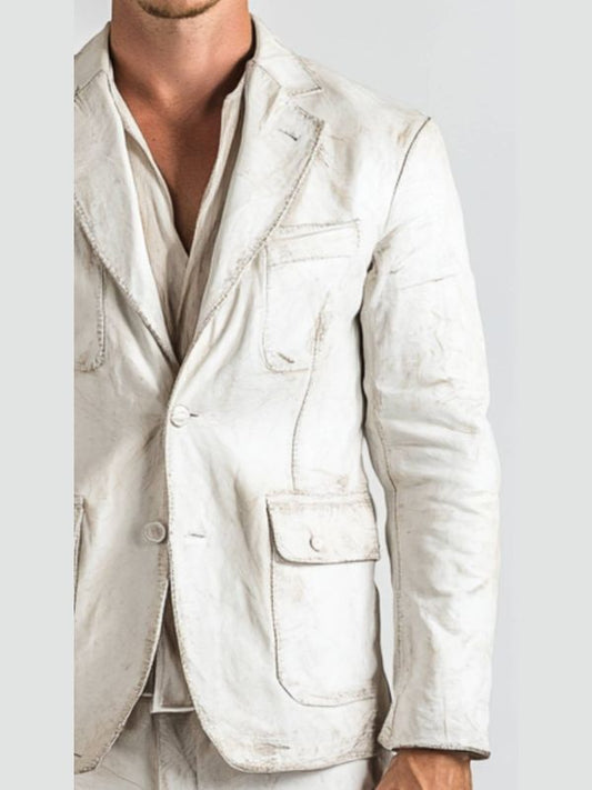 Adan White Leather Blazer - Leather Blazer for Men White