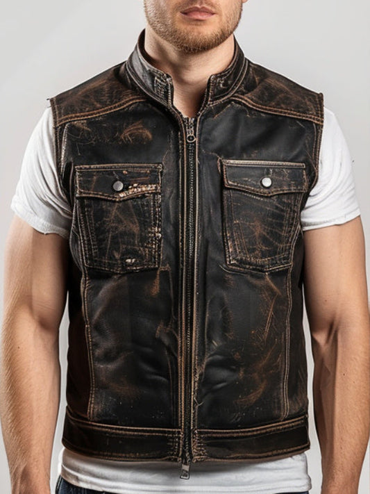 Antonio Men Distressed Leather Vest