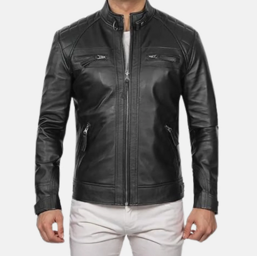 Apex Stand Collar Biker Leather Jacket