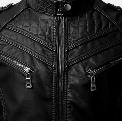 Apex Stand Collar Biker Leather Jacket