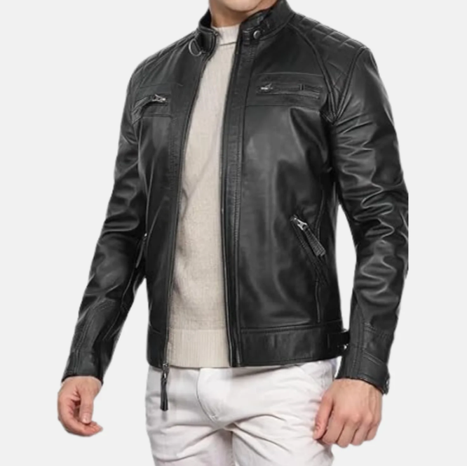 Apex Stand Collar Biker Leather Jacket
