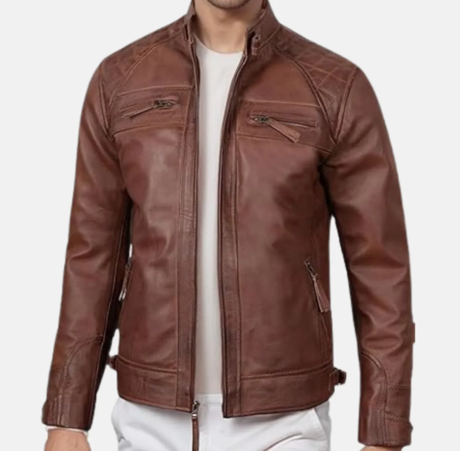 Apex Stand Collar Biker Leather Jacket